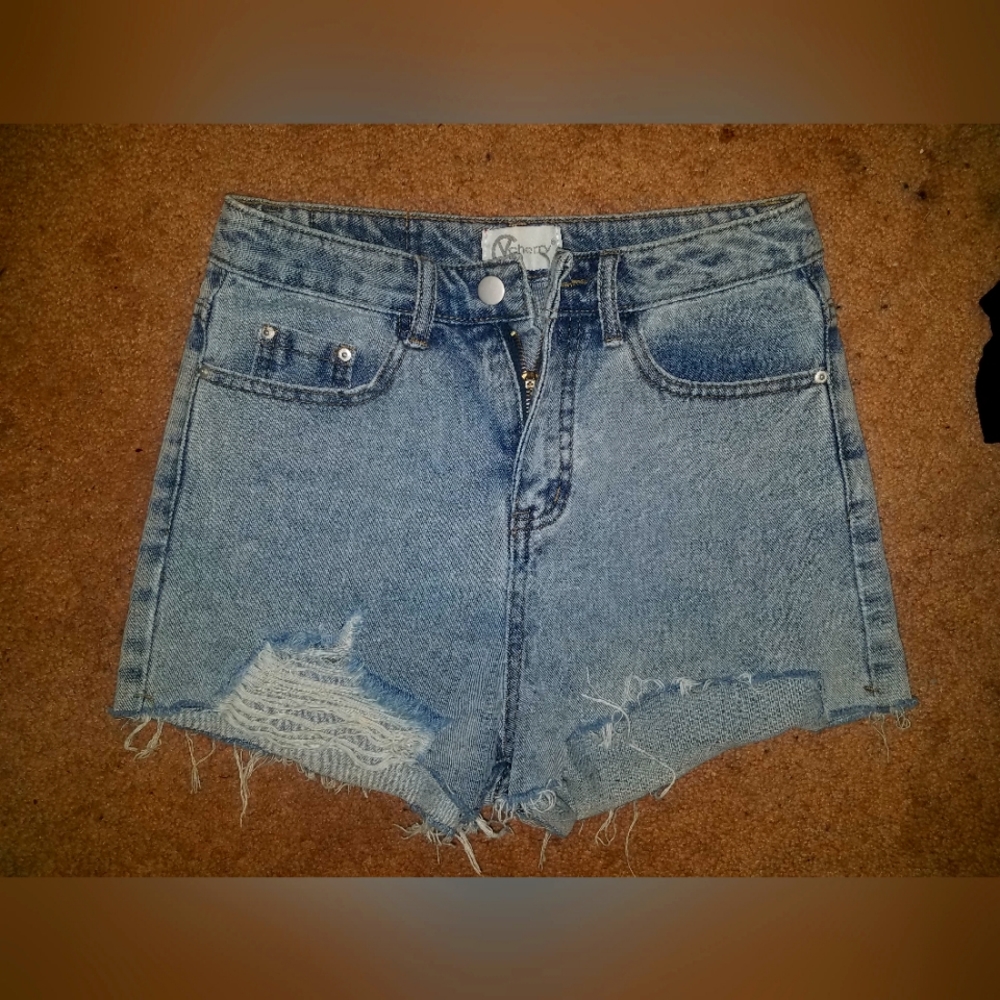 Distressed jean shorts
